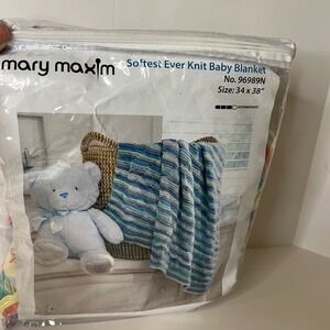 Mary Maxim Softest Ever Knit Baby Blanket‎ Kit Yarn Instructions No 96989N NIP